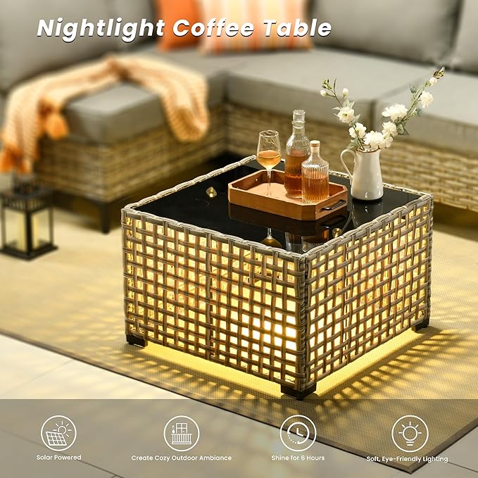 Outdoor Patio Furniture Sets,7 PCS Patio Conversation Set Outside Rattan Sectional Sofa with Coffee Table Fit Backyard Porch Garden Poolside Balcony