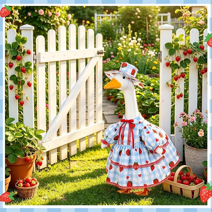 FuWeave Fall Porch Goose Outfit for Lawn Decor | Fits 23"/17" Lawn Plastic/Cement Statue Goose Costume Dress for Front Outdoor Courtyard Garden Patio Yard Decoration