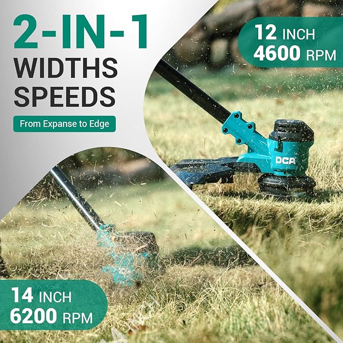DCA 20V 14" String Trimmer Cordless, 3-in-1 Brushless Weed Eater with Auto Feed, 2-Speed Electric Grass Trimmer with Dual Safety Switch, includes 4.0Ah Battery & Charge, Shoulder Strap for Garden Tool