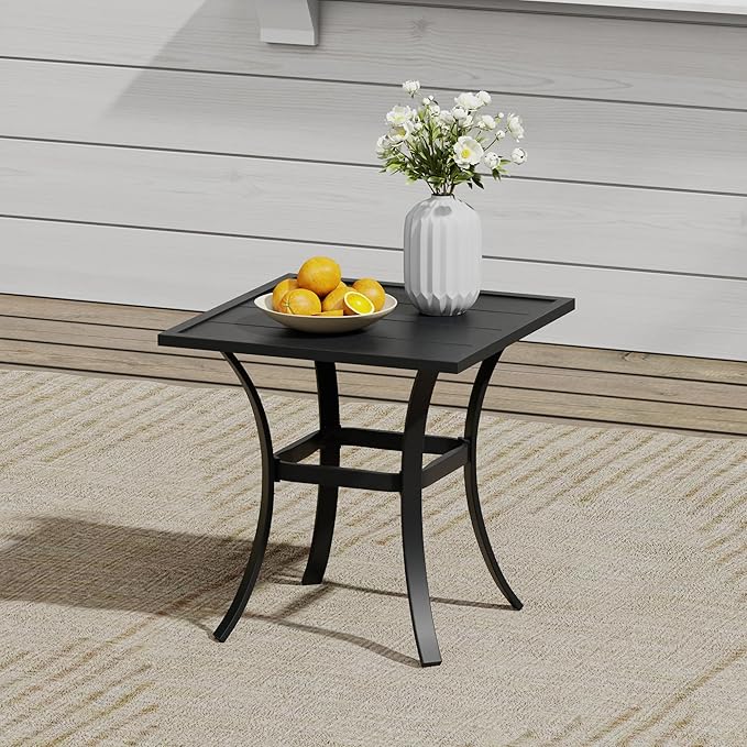 VICLLAX Outdoor Set for 2, Small Patio Table and Chairs Set of Stackable Patio Sling Chairs and Square Dining Table for Front Porch, Blue Fabric and Black Table