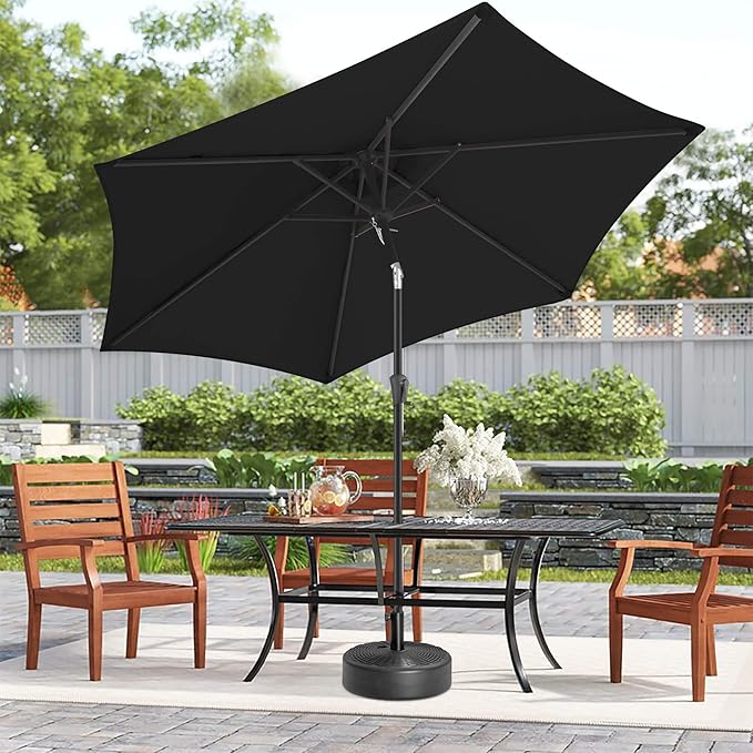 10ft Patio Umbrella Outdoor - Table Umbrella with 6 Sturdy Ribs, Market Umbrella with Push Button Tilt, UV Protection for Pool, Porch, Garden, Deck, Backyard (Black)