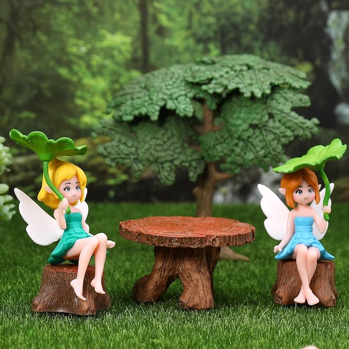 10 PCS Fairy Garden Accessories Included Miniature Table and Chairs Set White Mini Fence Tiny Fairies Figurines Fairy, Garden Furniture Ornaments Kit for Craft Dollhouse Outdoor Decoration