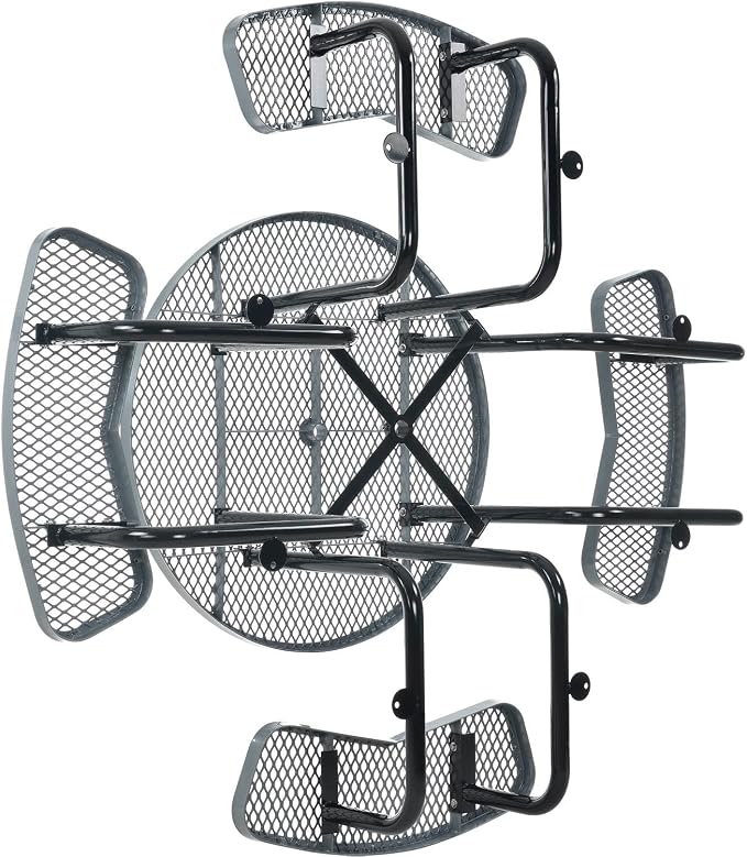 Global Industrial 46" Round Picnic Table, Expanded Metal, Gray Thermoplastic Coating, Attached Benches, 1-1/2” Umbrella Pole Hole, Outdoor-Rated, 1000 lb Capacity