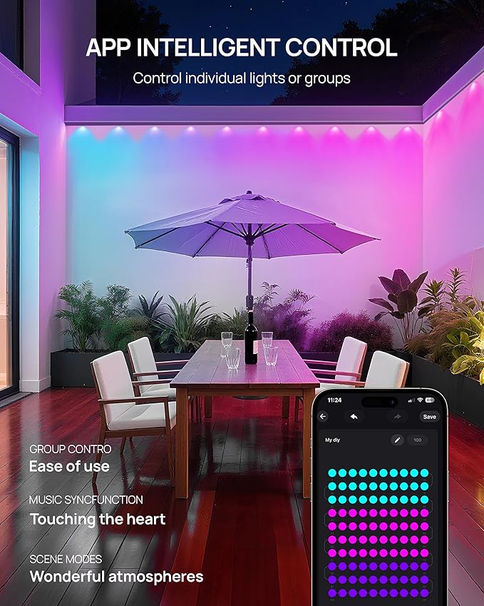 VCOKEN Permanent Outdoor Lights, 111FT with Smart 72 RGB LED Light for House & Outdoor Decor, DIY Scene Mode, IP65 Waterproof Eaves Lighting with App Control Remote for Christmas and Holiday Decor