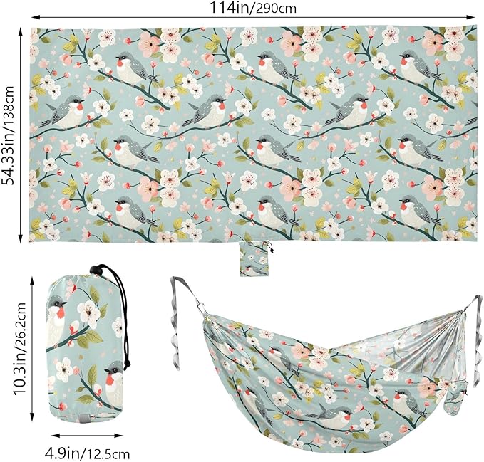 Camping Hammock Outdoor Hammocks for Outside Cute Birds A Branch Beach Trees Portable Lightweight with Pockets Tree Straps Indoor