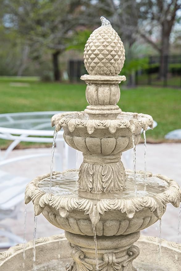 Ibiza 46" High Large Italian Outdoor Decor Sand Stone Floor Fountain with Light LED Waterfall 3-Tier Standing Basin Water Feature for Outside Garden Patio Yard Backyard Porch - John Timberland