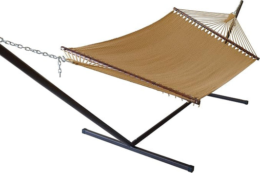 Jumbo Caribbean Hammock and Metal Tribeam Stand (TAN)