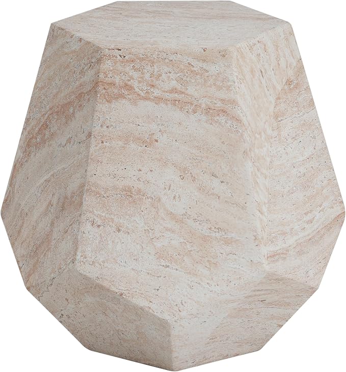 Outdoor Side Table 18.75" Geometric Shape Concrete Side Table, Patio Tables for Outside Decorative Garden Stools, No Assembly Accent Table for Patio Porch Living Room, Beige