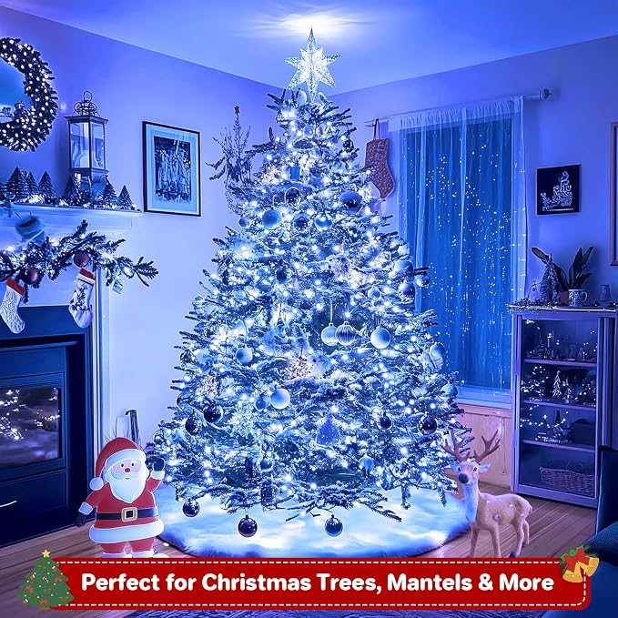 66ft 200 LED Christmas Tree Lights, End-to-End Plug 8 Modes Fairy Lights with Timer, Outdoor Indoor Xmas Light Christmas Tree, Patio, Garden, Party, Wedding, Holiday, Blue