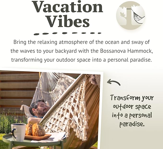 LA SIESTA® - XL King Bossanova Brazilian Hammock - Luxurious Comfort, Organic Cotton Handmade in Brazil - Boho Hammock, Macrame Hammock - Extra-Wide Indoor Hammock Bed for Relaxation - Muscade