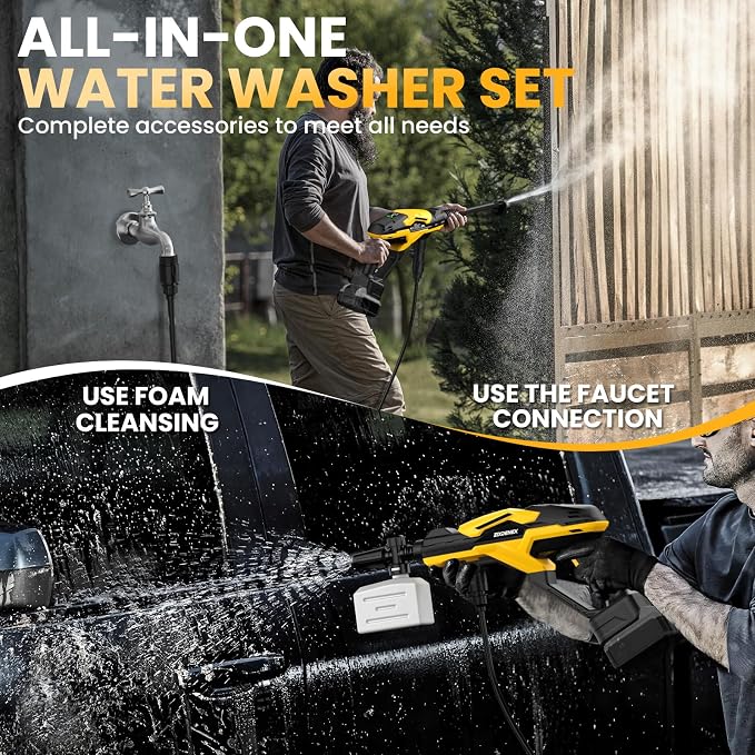 800PSI Cordless Portable Washer for Dewalt 20V Battery, Portable Handheld Washer with Brushless Motor, 6-in-1 Nozzle, 3 Level Adjustable for Car Yard Fence Wall Clean (Battery Not Included)