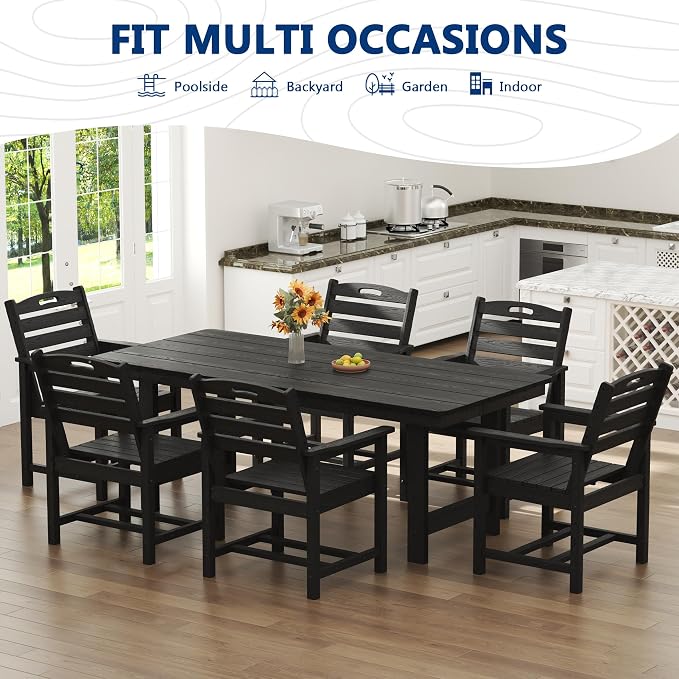 PIZZELLO Patio Dining Table for 6, 66" Rectangular HDPE Outdoor Dining Table with 1.8" Umbrella Hole, All Weather Outdoor Patio Table for Lawn Backyard Garden, Black
