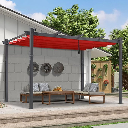 PURPLE LEAF 9.5' X 13' Outdoor Retractable Pergola Against The Wall with Shade Canopy Patio Aluminum Shelter for Porch Garden Pavilion Grill Gazebo Modern Backyard Metal Grape Trellis Pergola, Terra
