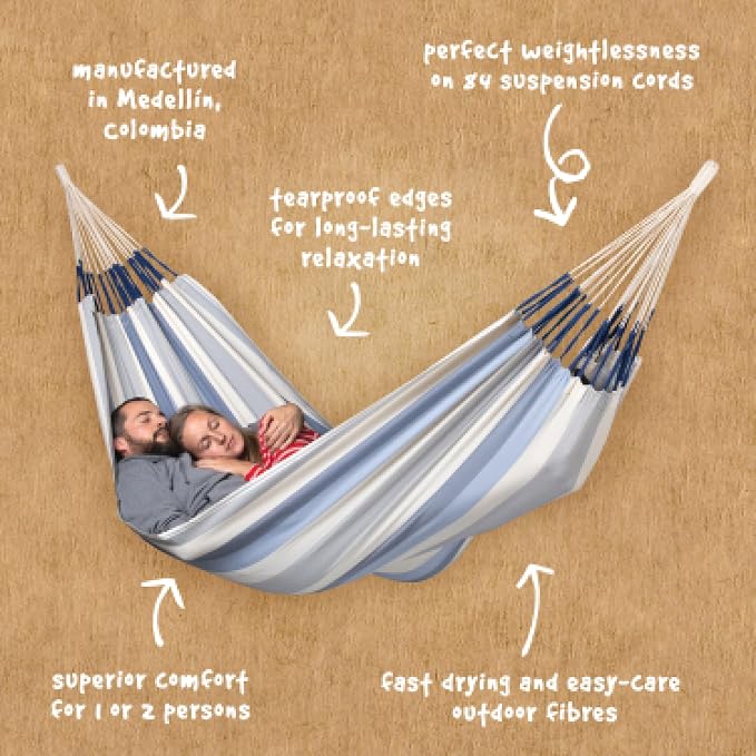 LA SIESTA® Brisa Kingsize Outdoor Hammock — Colombian-Made Polypropylene, UV & Weather Resistant, for Backyard & Patio - Sea Salt