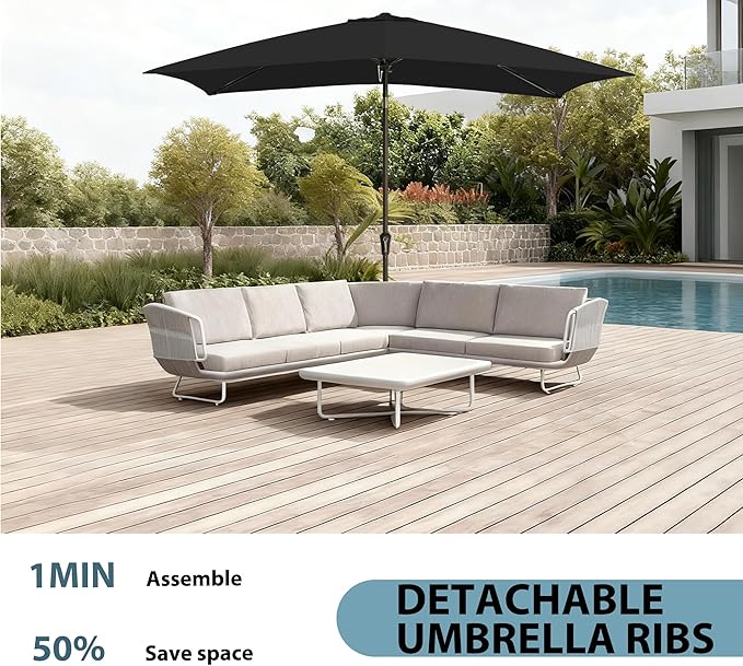 6.5x10FT Rectangular Patio Umbrella with Push Button Tilt & Crank Lift for Garden,UV Protection Outdoor Umbrella for Deck,Pool and Yard,Black