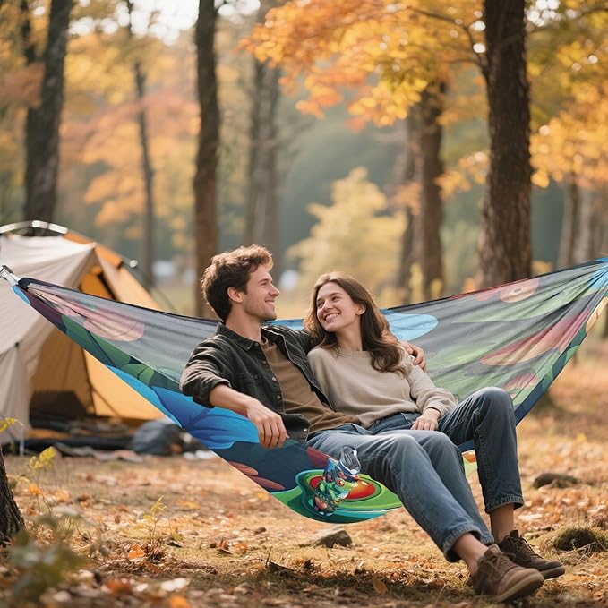 Camping Hammock Lightweight - 350lbs Portable Hammock with 2 Tree Straps and Attached Carry Bag,Great for Travel/Backpacking/Beach/Backyard - Single or Double - Heart Flowers Frog 2