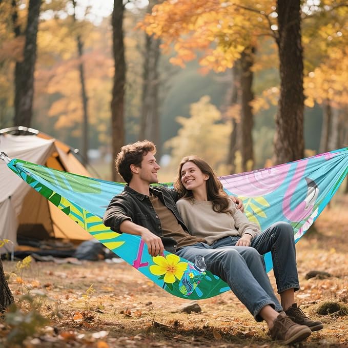 Summer Flamingos Flower Leaf Blue 330lb Capacity Outdoor Hammocks with Tree Straps Tree Hammock for Outside Patio Garden hamacas para Deck