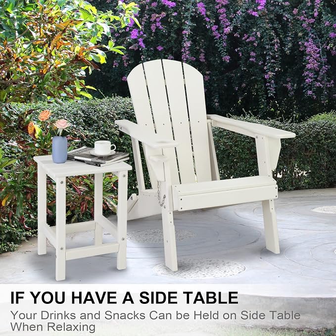 Adirondack Square Side Table - Waterproof & Colorfast HDPE Plastic with Slatted Top, 14x14x18.5 in (White)