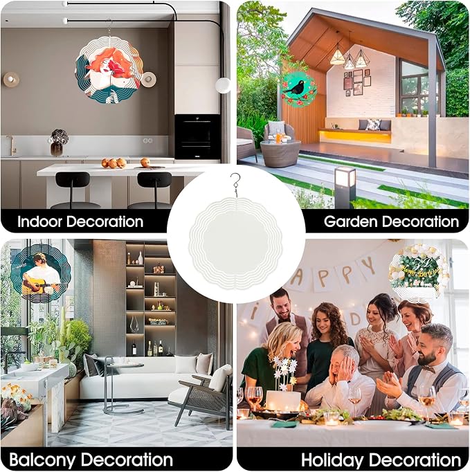 CHONOVO 10 Pack 8 Inch Sublimation Wind Spinner Blank | Double-Sided Sublimation, 3D Aluminum Metal, Easy Heat Transfer, Includes Hooks for Hanging Yard, Garden & Porch Decoration