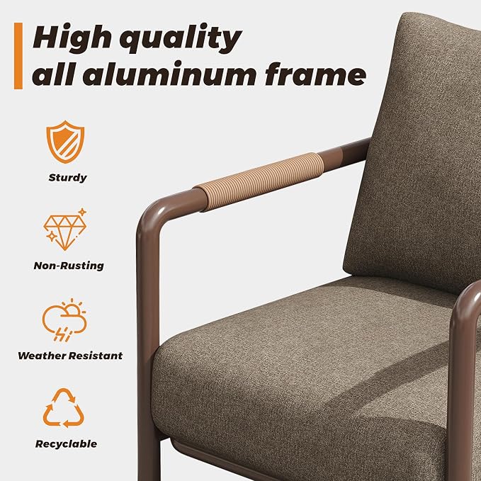 Outdoor Aluminum Patio Furniture Set with with 6.5" Thick Cushions,7-Piece Outdoor Sectional Conversation Set with Coffee Tables,All-Weather Patio Set for Backyard & Deck，Brown