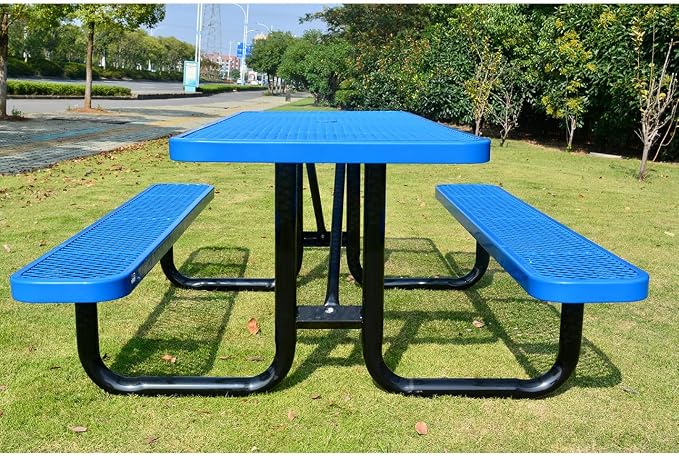 Heavy Duty 6' Rectangular Picnic Table, Expanded Metal,(72" Long) (Blue)