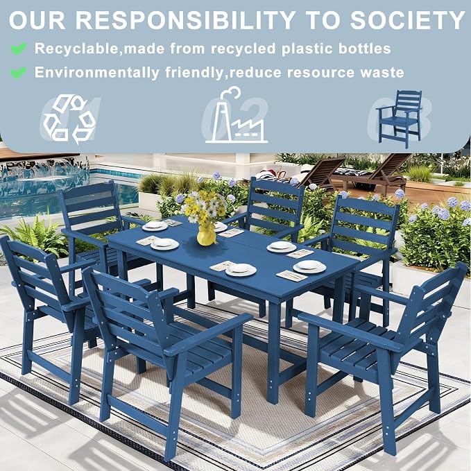 FUNBERRY Outdoor Dining Set, HDPE 5 Piece Dining Table Set with Chairs | 2" Umbrella Hole Table, Wood-Grain, HDPE All Weather, No Rot or Rust or Crack, UV Fade Shield, Easy-Clean for Outside