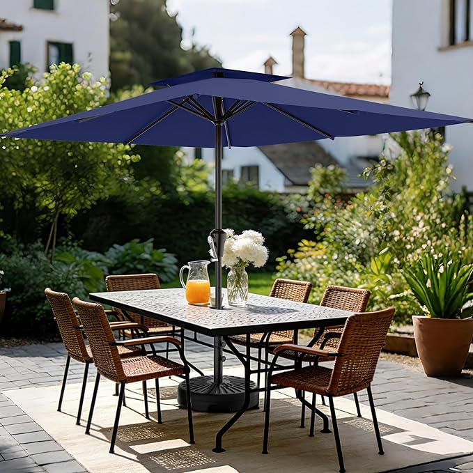 AreShark 8'x10' 2 Tiers Rectangular Patio Umbrella - Outdoor Umbrella Waterproof UV Protection, Market Table Umbrella w/Crank for Pool, Backyard, Deck(Navy)