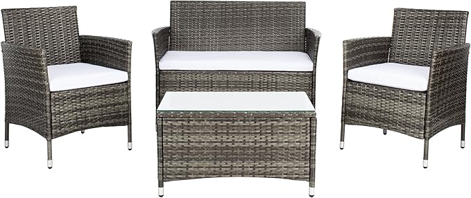 SAFAVIEH Outdoor Collection Bandele Grey Brown/White Cushion 4-Piece Conversation Patio Set PAT7506C