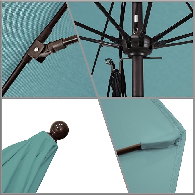 California Umbrella 11Ft Commercial Grade Sunbrella Fabric Market Umbrella, Pulley Lift, Aluminum/Fiberglass, 2mm pole wall, Bronze Frame, Aruba Fabric