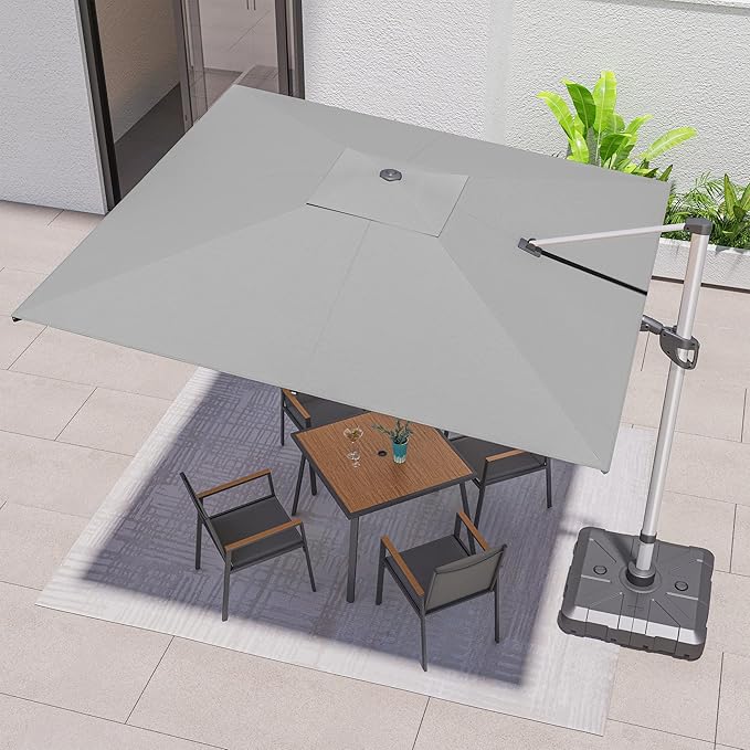 LAUSAINT HOME 9 FT Patio Umbrella, Outdoor Large Cantilever Windproof Patio Offset Umbrella with 360° Rotation for Backyard, Pool, Lawn, Deck (Square, Gray)