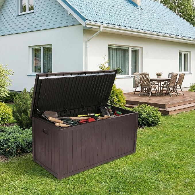 Large Deck Patio Box Lockable Organization and Storage Box Waterproof for Furniture Outdoor Cushions Garden Pool Tools