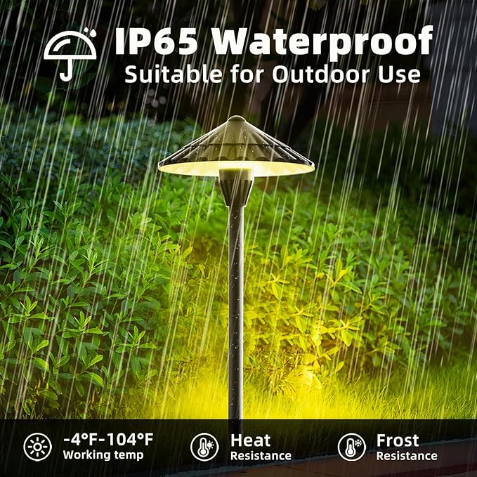 12 Pack 3000K Low Voltage Landscape Lights, 5W 500LM Outdoor Pathway Lighting, 12V IP65 Waterproof Landscape Path Lights for Walkway Yard Garden, CRI 90+, Aluminum, ETL Listed Cord