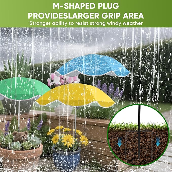 LCHUANG 4Pack Plant Umbrellas for Outdoor, 24inch Plant Shades for Outdoor with Durable 39.5'' High M-Shaped Plug for Stronger Wind Resistanc Flower, Potted, Garden Beds