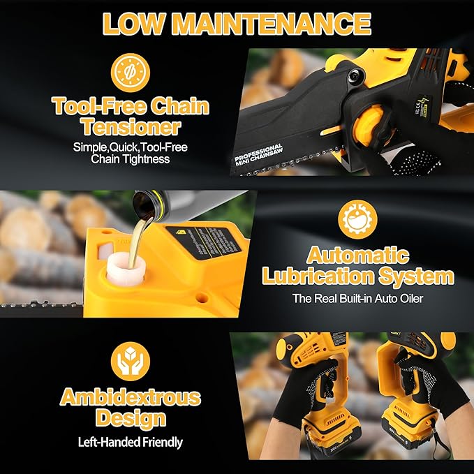 2026 Upgraded 8-Inch Brushless Cordless Chainsaw with 6-Inch & 8-Inch Guide Plates, Compatible for Dewalt 20V MAX Battery (5.0Ah Included), Tool-Free Chain Tensioning & Automatic Lubrication System