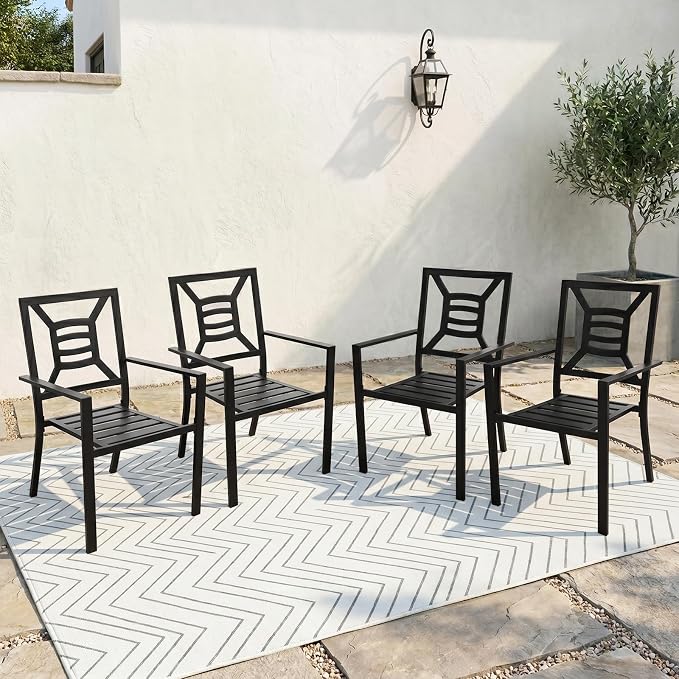 Patio Dining Chairs Set of 4, Stackable Outdoor Metal Chairs High Back, All Weather Dining Furniture Set for Garden, Backyard, Porch