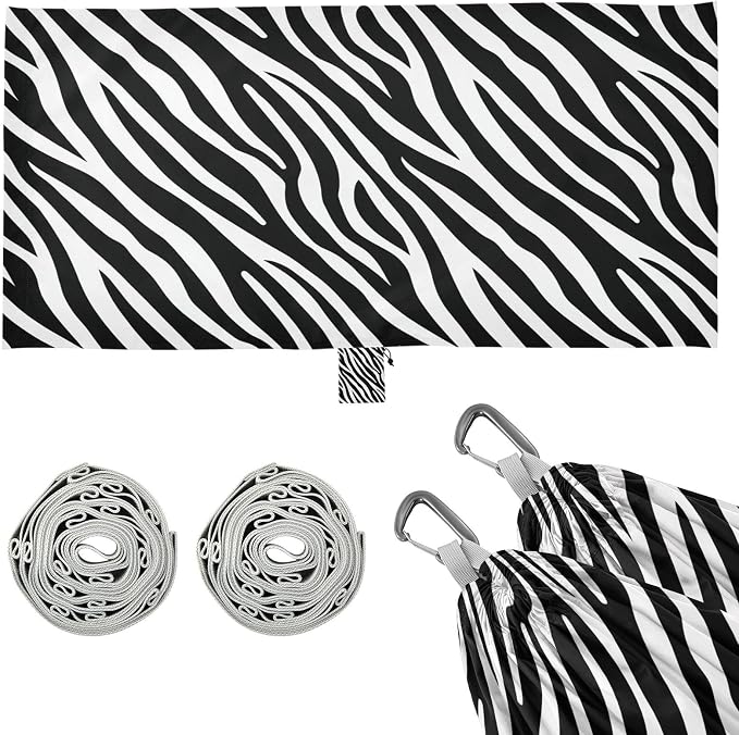 Zebra Print Camping Hammock, Portable Lightweight Single Hammock with Tree Straps and Aluminum Carabiners, 114" x 54" Travel Hammock for Hiking Backpacking Beach
