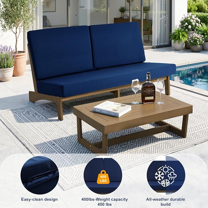 Pia Ricoo 1-Piece Patio Furniture Set, Outdoor Loveseat with 4.5-Inch Thick Cushions, All-Weather Outdoor Sofa for Backyard, Deck, Lawn - Navy (Split Back)