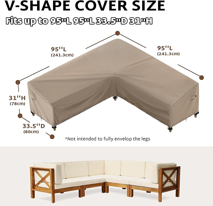 iBirdie Outdoor Sectional Cover fit 95 x 95 inch, 94 x 93, 93 x 92 L-Shaped Patio Sofa Waterproof Weatherproof 600D Heavy Duty Garden Furniture Cover for Outside L Shape Couch, Brown
