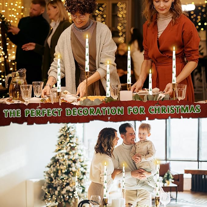 Flameless Taper Candles with Remote, Real Wax Christmas Tree Taper Candles Battery Operated, 9.6" Flickering Xmas LED Candlesticks for Home, Party, Holiday Decor