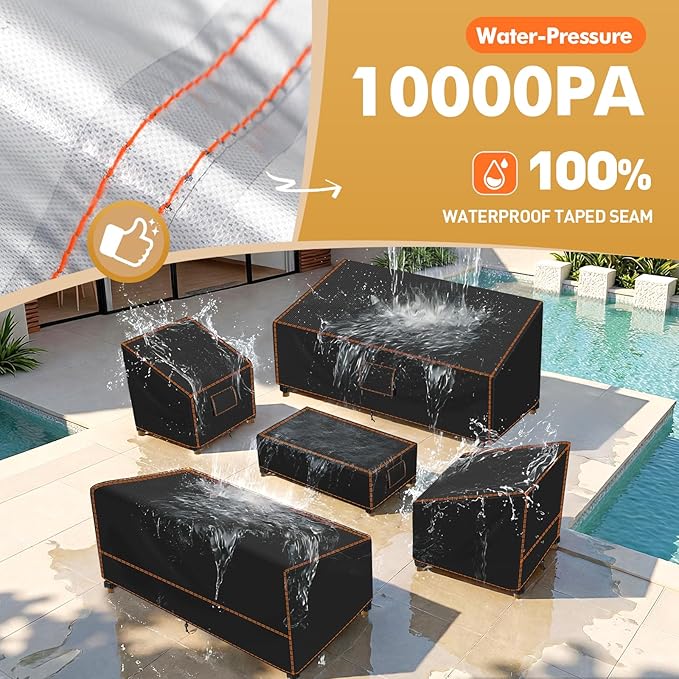 SUNICO Patio Furniture Set Covers, 5 Piece Patio Covers for Outdoor Furniture Waterproof, 420D Outdoor Furniture Cover, UV Fade Protection, Tear-Resistant, Black