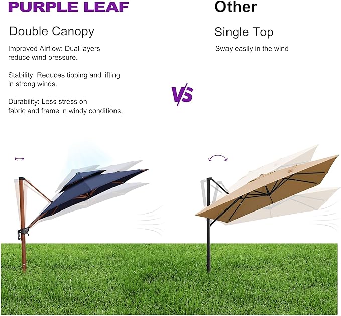 PURPLE LEAF Cantilever Umbrella with Base Outdoor Round Umbrellas Large Cantilever Umbrella Windproof Offset Heavy Duty Sun Umbrellas for Garden Deck Pool Patio, 12ft Navy Blue