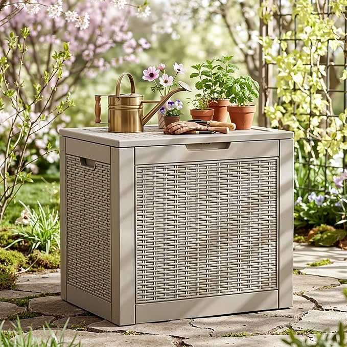 EasyUp 36 Gallon Deck Box Small Deck Box for Indoor and Outdoor,Waterproof Storage Boxs for Patio Furniture,Garden Tools,Cushions, Lockable and UV Resistant,Easy to Install(Grey)