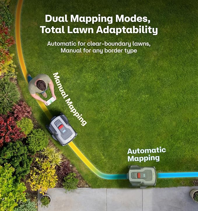 T1200Pro Robot Lawn Mower with L-Shape Wall Mount Rod, No Wire Automatic Robot Mower, Ride-on Edge Mowing, Multiple Zones Management, AI Obstacle Avoidance, for Lawn Up to 0.37 Acre