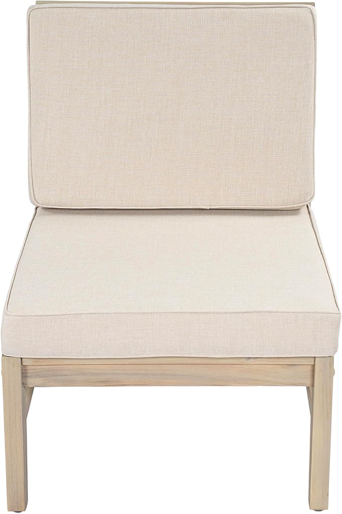 Christopher Knight Home Alex Acacia Wood Outdoor Patio Furniture Set for 6, Patio Sofa Set with Cushions, Patio Conversation Set with Sectional Sofa+Club Chairs and Coffee Table, Light White+Sand