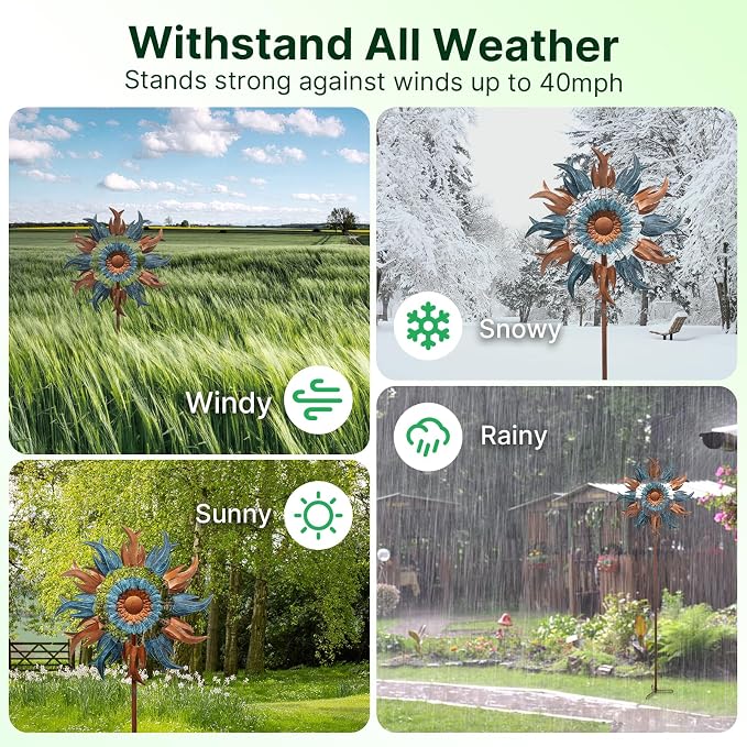 Wind Spinners Outdoor, 84" Large Metal Kinetic Wind Sculptures for Garden, Classic Yard Art with 2 Piece Welcome Flag Decoration