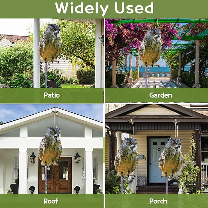 Plastic Owl to Scare Woodpecker from House, 3Pcs Flat Fake Owl to Keep Pigeons Away from Porch, Garden Owls to Scare Pigeon Squirrels, Hanging Owls with Reflective Tape for Balcony Patio Windows Yard
