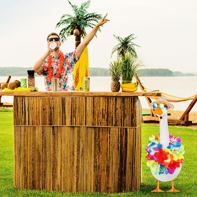 Shyyween Summer Porch Goose Outfits for Plastic Goose 23/17'' Hawaiian Lawn Patio Statue Clothes Straw Hat and Hawaiian Lei Costume(Colorful)