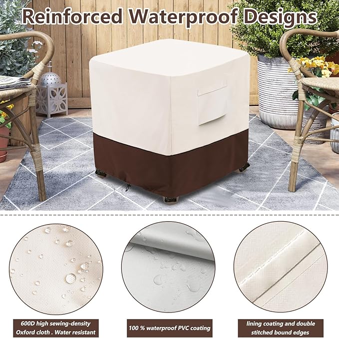 Bitubi Waterproof Patio Ottoman Cover, Heavy Duty Square Outdoor Side Table Furniture Covers Size 25L x 25W x 18H inch (Brown)