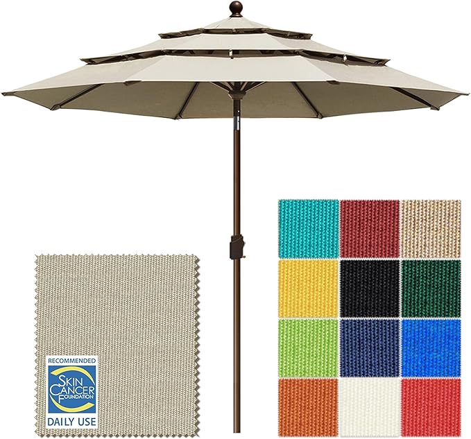 EliteShade USA 10-Year-Non-Fading 10ft 3-Tier Market Patio Umbrella, Commercial Grade Outdoor Table Umbrella with Crank Open, Windproof & UPF 50+ UV Protection, Heavy Duty Ventilation for Garden, Deck, Pool, Backyard, Beach & Bistro, Antique Beige