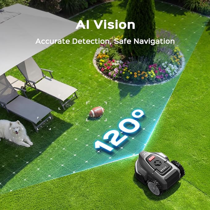V3 Robotic Lawn Mower with AI Vision Obstacle Avoidance, Smart APP Control, Low-Noise Operation, Adjustable Cutting Height, No-Go Zones, Ideal Robot Lawn Mower for Lawns Up to 1600 Sq.Ft